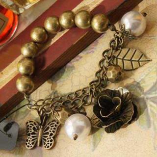 Stylish Retro Style Multi-Layered Beads Openwork Butterfly Shape Pearl Decorated Bracelet