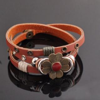 Retro Ethnic Style Flower Shape Leather Bracelet For Women