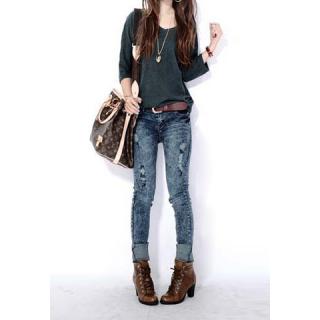 V-Neck Three Quarter Sleeve Gray Women's Cardigan