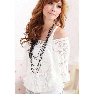 Morden Style Scoop Neck Batwing Sleeve With Tank Top Lace Women's Twinset Blouse