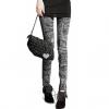 Retro Style Splicing Pattern Design Elastic Imitated Jeans Skinny Women's Leggings