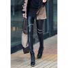 Fashionable Zipper Embellished Black Imitated Leather Column Women's Leggings