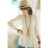 Fashionable Scoop Neck Lace Embellished Three Quater Sleeves High Waist Chiffon Women's Blouse
