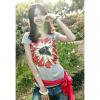 Casual Style Big Flower Pattern Short Sleeve Cotton Blend Women's T-Shirt