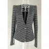 Delicate Color Matching Stripe Design One Button Plunging Neck Long SLeeves Women's Blazer