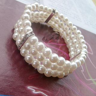 Elegant adylike Style Three-layered Design Rhinestone Embellished Pearl Bracelet For Women