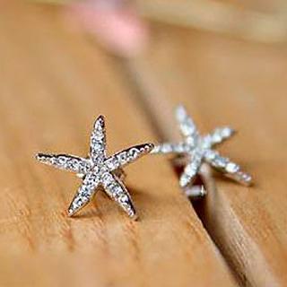 Pair of Exquisite Cute Style Five-Point Star Shape Rhinestoned Stud Earrings For Women