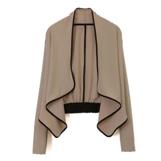 Stylish Flounce Hem Black Edge Long Sleeves Women's Apricot Chiffon Jacket
