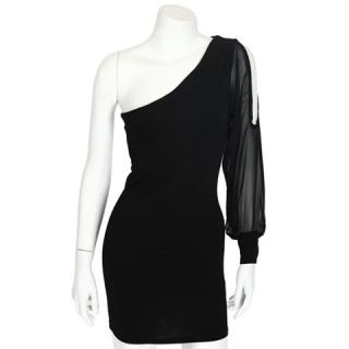 Sexy Collarless Off-One-Shoulder Skinny Long Sleeve Solid Color Chiffon Women's Dress