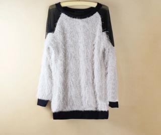 Alluring Scoop Neck Mesh Splicing Openwork Back Dolman Long Sleeves Women's Synthetic Fiber T-Shirt