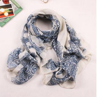 Ethnic Graceful Style Porcelain Pattern Women's Chiffon Scarf