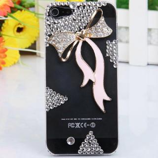 Luxury 3D Bowknot Pattern Diamonds Plastic Clear Case for iPhone 5 (Transparent and Pink)