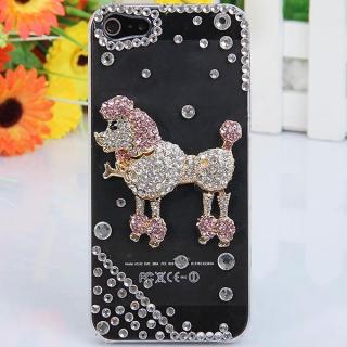 Luxury 3D Poodle Pattern Diamonds Plastic Clear Case for iPhone 5 (Transparent and Pink)
