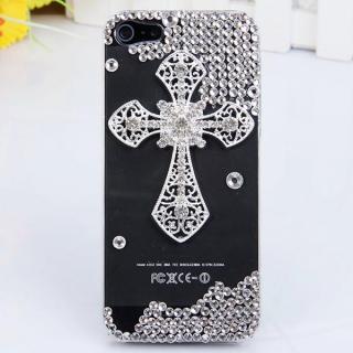 Luxury 3D Cross Pattern Diamonds Plastic Clear Case for iPhone 5 (Transparent and Silver)