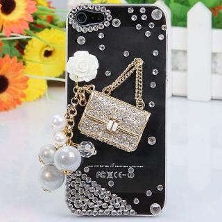 Luxury 3D Handbag Pattern Diamonds Plastic Clear Case for iPhone 5 (Transparent and Golden)