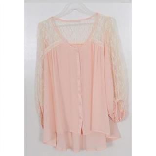 Refreshing Scoop Neck Lace Splicing 3/4 Sleeves Fairy Loose Fit Chiffon Women's Blouse