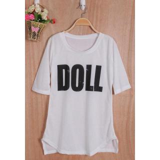 Casual Style Scoop Neck Loose-Fitting Letter Printed Short Sleeve Cotton Women's T-Shirt