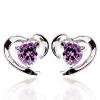 925 Sterling Silver Anti-irritation Purple Rhinestone Earrings Love Heart Shape Elegant Ear Studs for Women