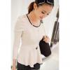 Concise Scoop Neck Matching Color Hem Long Sleeves Women's Chiffon Blouse