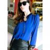 Refreshing Stand Collar See-Through Buttons Decorated Lace Edge Long Sleeves Women's Blouse