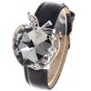 Axie Female Wrist Watch 4 Numbers and Arrows Indicate Time Quartz Dial Apple Shape Flip Cover Black Leather Band