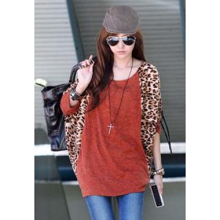 Street Fashion Leopard Print Batwing Sleeve Plus Size Women's Blouse