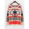 Christmas Style Scoop Neck Colorful Figures Splicing Long Sleeves Knitting Women's Sweater