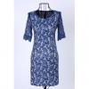 Retro Style Round Neck Floral Pattern Slim Fit Half Sleeve Solid Color Lace Women's Dress 