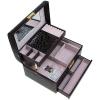 Alligator Pattern Synthetic Leather Jewelry Storing Case Three Layered Organizer Box with Handle (Black)