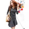 Elegant V-Neck Long Sleeves Tight Hip Flounce Hem Splicing Fitted Woolen Blend Women's Dress