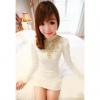 Charming High Neck Lace Splice Slim Fit Long Sleeve Solid Color Women's Dress 