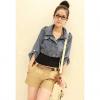 Street Style Polo Neck 3/4 Sleeves Polka Dots Special Collar Design Denim Women's Jacket
