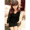 Sexy V-Neck Ruffle Design Chiffon Splice Balloon Sleeve Solid Color Slimming Women's Dress 