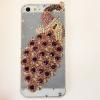 Luxury 3D Peacock Pattern Diamonds Clear Case for iPhone 5 with Rhinestones - Purple