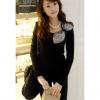 Slim Fit Rhinestone Decorated Bow Long Sleeves Women's T-Shirt