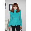 Graceful High Neck Flounce Hem Narrow Waist Long Sleeve Slimming Solid Color Knitted Women's T-Shirt 