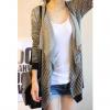 Modern Style Collarless Stripe Irregular Cardigan Design Long Sleeve Cotton Blend Women's Coat