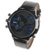 Oulm Quartz Watch with Numbers and Strips Indicate Round Dial Leather Watchband for Men (Blue)