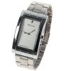 BARIHO Quartz Watch with Dots and Triangle Indicate Rectangle Dial Steel Watchband for Men (White)