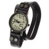 Visec Quartz Watch with Numbers Indicate Round Dial Long Leather Watchband for Women (Dark Brown)