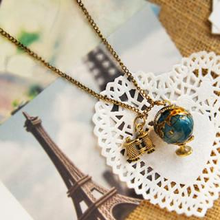 Stylish Vintage Style Binocle Globe Shape Pendant Sweater Chain Necklace 