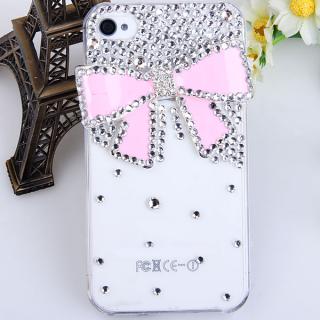 Delicate Shining Rhinestones 3D Bowknot Design Plastic Hard Case Cover for iPhone 4/4S