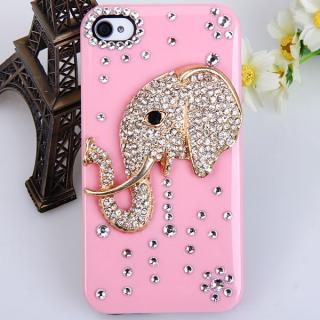 Shining Rhinestones 3D Elephant Design Plastic Hard Case Cover for iPhone 4/4S - Pink