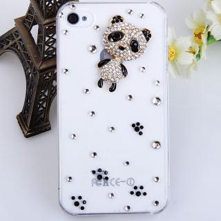 Luxury 3D Little Panda Pattern Diamonds Transparent Plastic Clear Case for Phone 4/4S