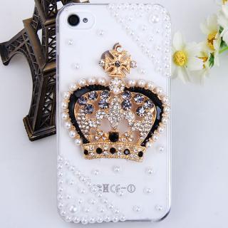 Luxury 3D Imperial Crown Pattern Pearl Diamonds Plastic Clear Case for Phone 4/4S