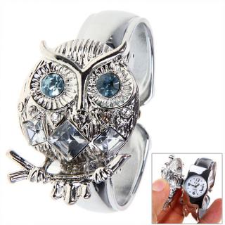 Sparkling Crystal Owl Shaped Rhinestone Decorative Dial Cover Quartz Bracelet Watch for Women