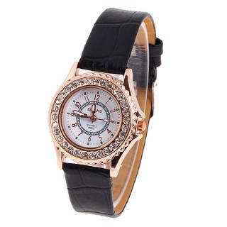 Bolang Quartz Watch with 12 Number Indicate Round Dial with Leather Watchband for Women (Black)