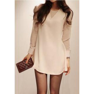 Slim Fit Scoop Neck Simple Long Sleeves Chiffon Women's Dress