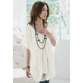 Fairy Plunging Neck Short Sleeves Lace Splicing Twinset With Cotton Blend Vest Chiffon Women's Blouse