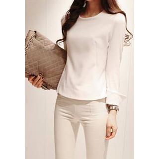 Ladylike Style Scoop Neck Long Sleeves Solid Color Women's Swallow-Tailed Chiffon Blouse 